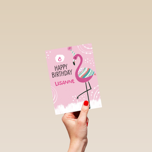 Verjaardagskaart flamingo aanpasbare tekst