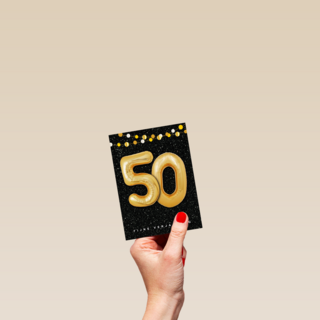 Verjaardagskaart leeftijden 50 ballonletters