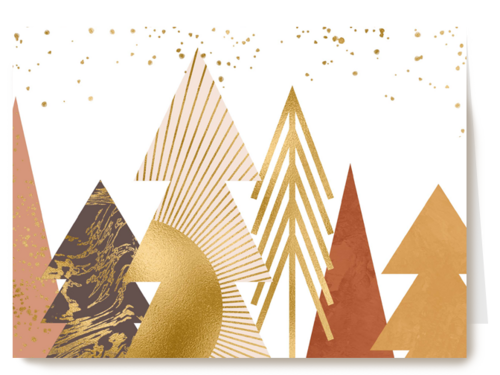zakelijke kerstkaart met gouden kerstbomen