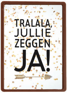 huwelijks kaart tralala jullie zeggen ja met confetti
