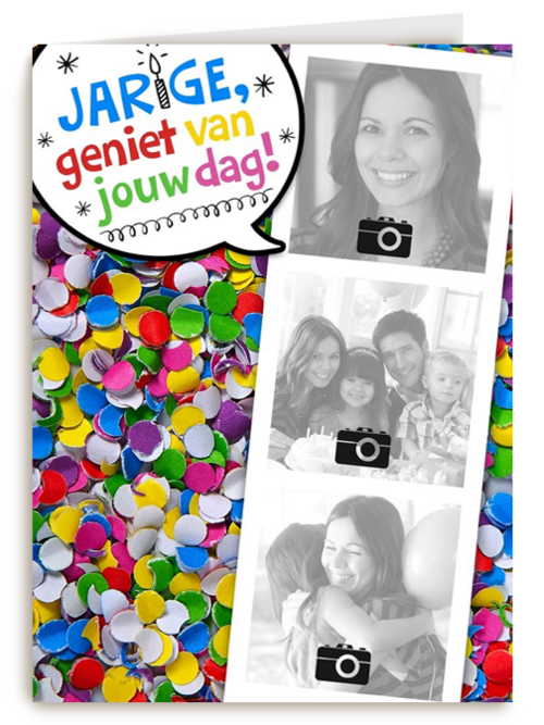 fotokaart jarige gekleurde confetti