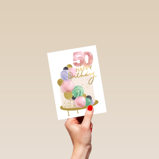 Verjaardagskaart 50 taart Happy Birthday