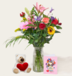 Boeket Bloemen Amalia met Beer Hartje