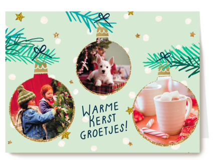 kerstkaart fotokaart 3 kerstballen