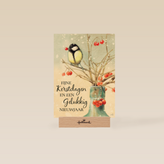 Kerstkaart Marjolein Bastin koolmees rode bes