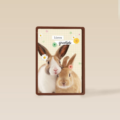 lieve groetjes kaart met konijnen en bloemetjes