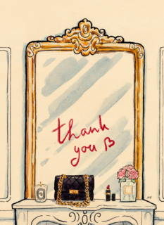 Bedankt kaart spiegel met lippenstift