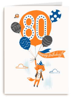 een vos met ballon om 80 jaar te vieren