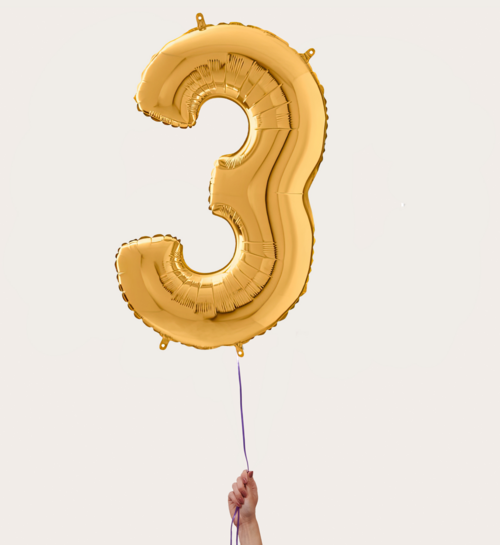 Cijferballon 3 Jaar Goud XL