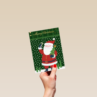 Kerstkaart met kerstman merry christmas