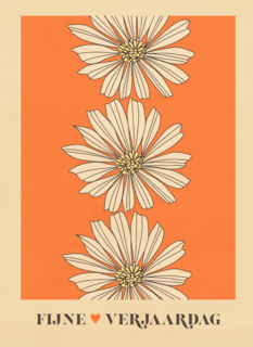 Verjaardagskaart oranje met bloemen