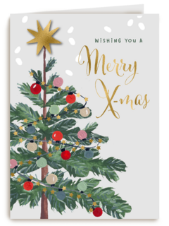 kerstkaart met kerstboom merry x mas