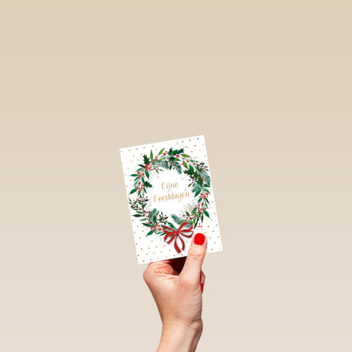 Kerstkaart klassiek Kerstkrans Fijne feestdagen