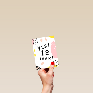 Verjaardagskaart meisje 12 yes roze geel