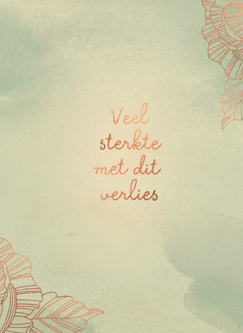 Condoleance kaart blauw met koper bloemen