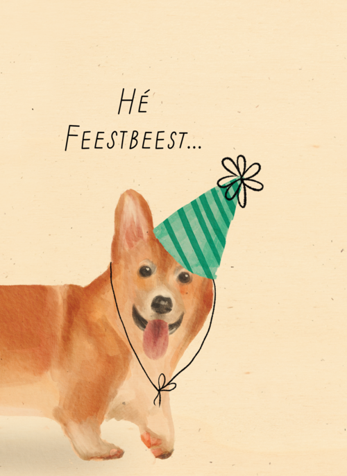 Verjaardagskaart hee feestbeest Corgi