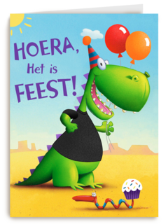 t rex hoera het is feest kaart