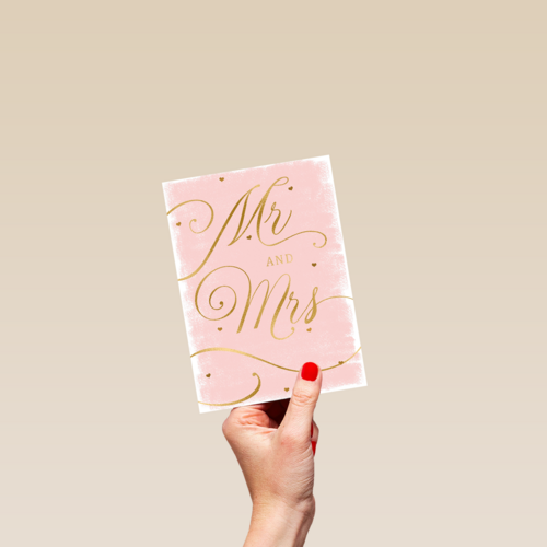 Trouwdagkaart Mr and Mrs Roze met goud