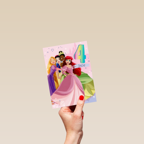 Verjaardagskaart 4 jaar Disney prinsessen