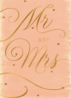 Trouwdagkaart Mr and Mrs Roze met goud