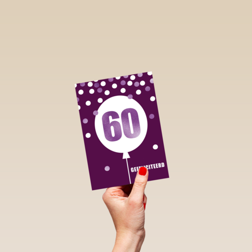Verjaardagskaart leeftijden 60 lila ballon