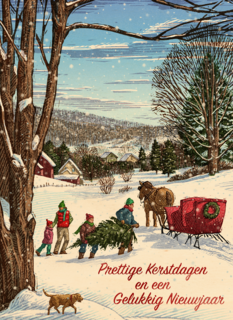 Klassieke kerstkaart met winter tafereel rendier