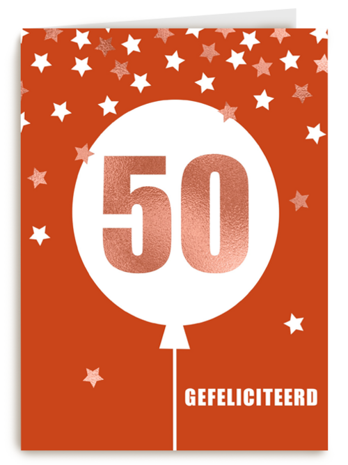 Verjaardagskaart leeftijden 50 ballon rood