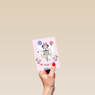Verjaardagskaart Minnie Mouse op fiets