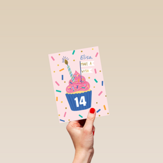 Verjaardagskaart make a wish cupcake