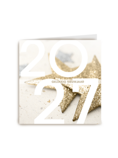 nieuwjaarskaart met gouden sterren en tekst gelukkig nieuwjaar 2025