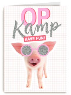 Op kamp kaart Biggetje met zonnebril have fun