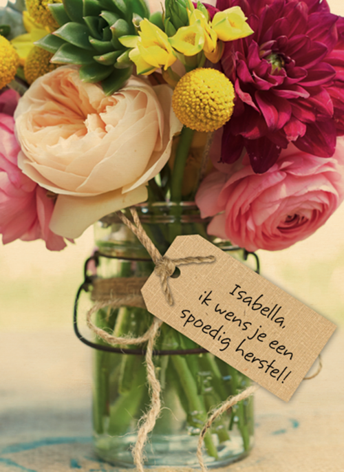 een bos bloemen voor een spoedig herstel