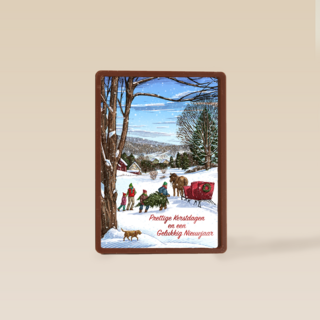 Klassieke kerstkaart met winter tafereel rendier