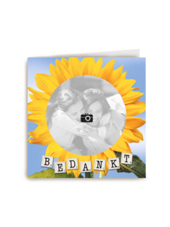 fotokaart bedankt met zonnebloem