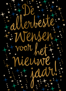 nieuwjaarskaart klassiek zwart met sterren