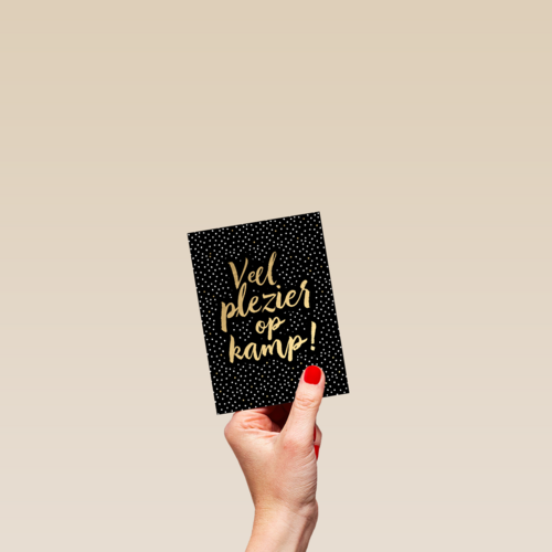 op kamp kaart zwart goud veel plezier op kamp