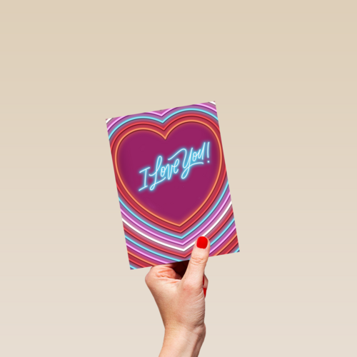 Valentijn kaart I love you neon stijl