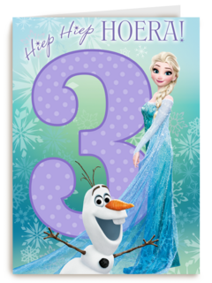 verjaardag kaart frozen 3 drie hiep hiep hoera elsa olaf