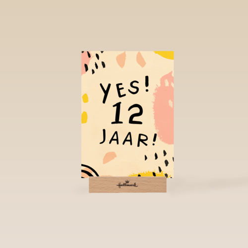 Verjaardagskaart meisje 12 yes roze geel