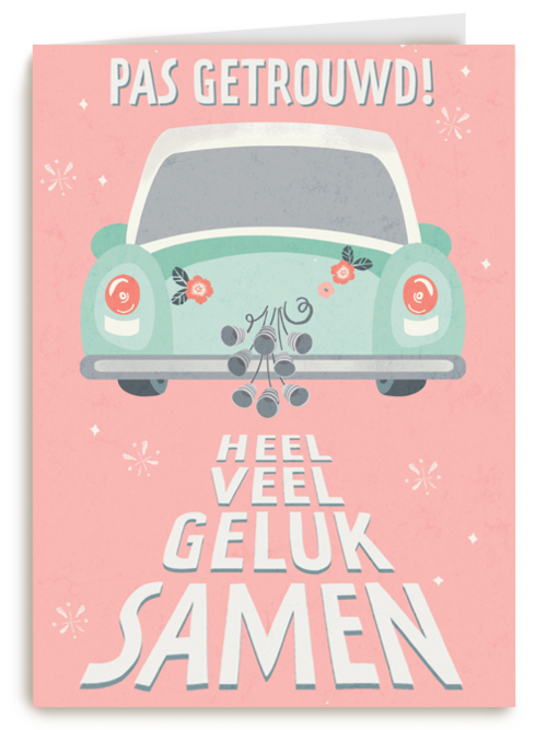 Trouwkaart Pas getrouwd auto