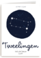 verjaardag kaart sterrenbeeld tweelingen
