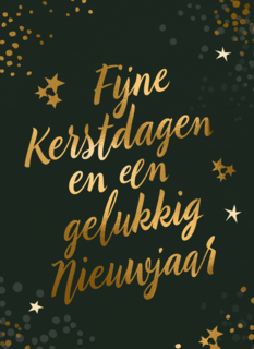 kerstkaart met gouden tekst op groen