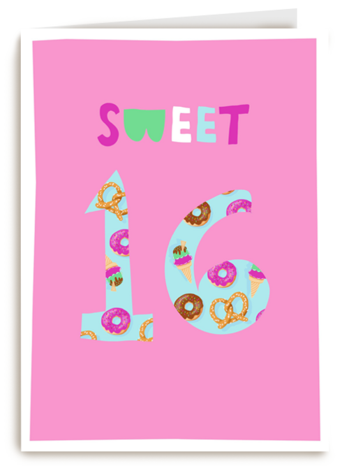 Verjaardagskaart roze sweet 16 tiener meisje