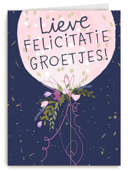 Gefeliciteerd kaart vrouw lieve felicitatiegroetjes