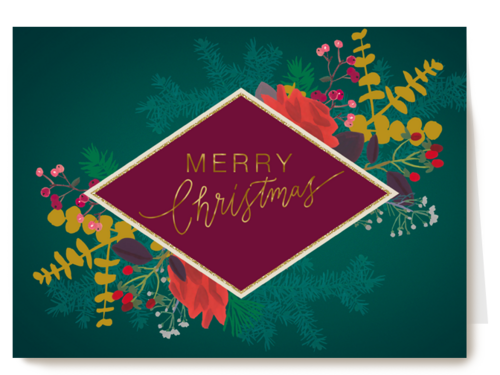Kerstkaart merry christmas groen met rood