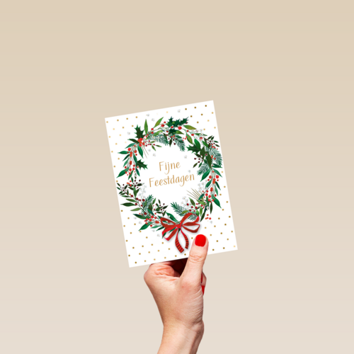 Kerstkaart klassiek Kerstkrans Fijne feestdagen