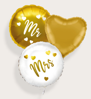 Ballonnentros Mr & Mrs Goud Wit