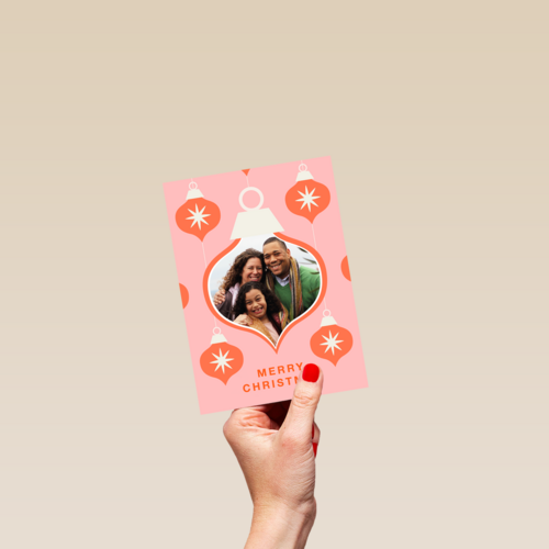 Roze rode kerstbal fotokaart