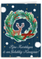 Blauwe kerstkaart kerstkrans rendier