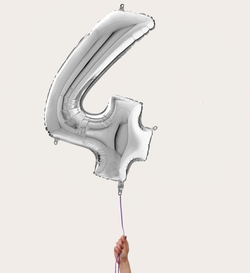 Cijferballon 4 Jaar Zilver XL